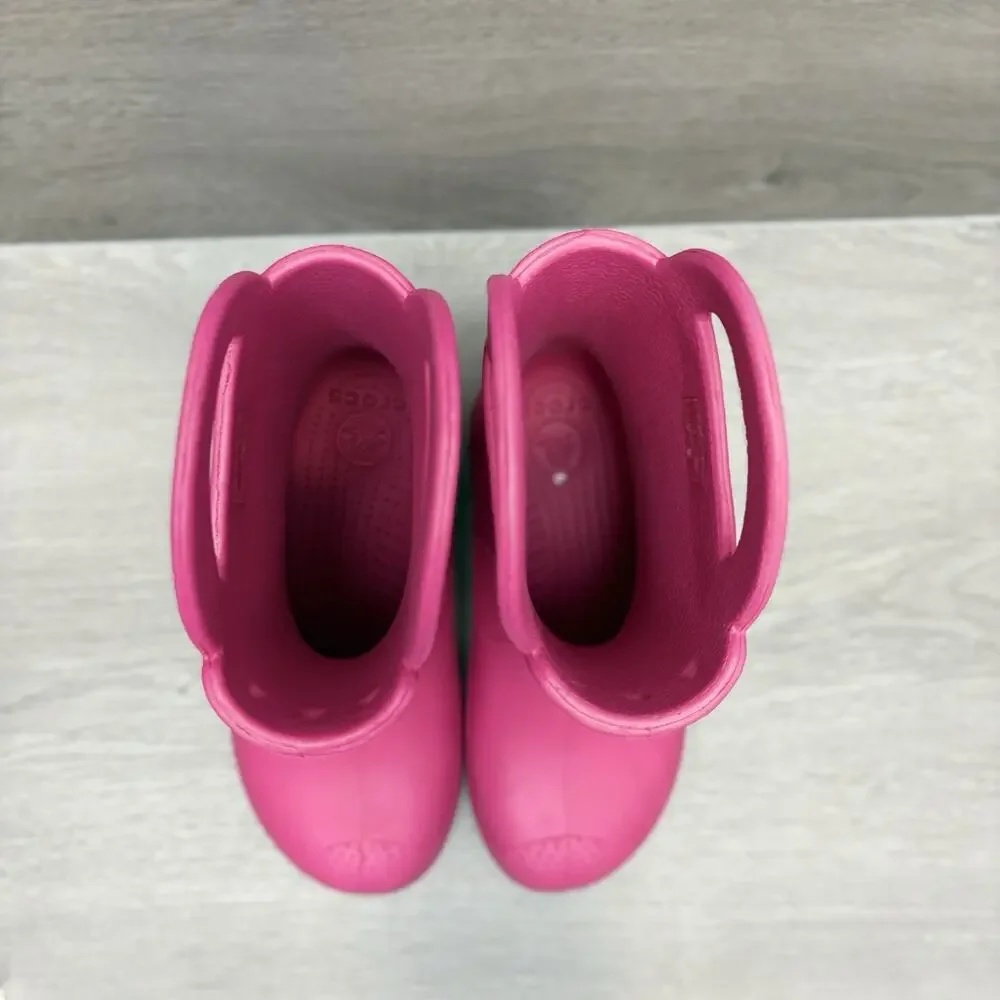 Crocs Rain Boot Handle It Pink Crush Pull On Waterproof Rain Boot Girls Size 2